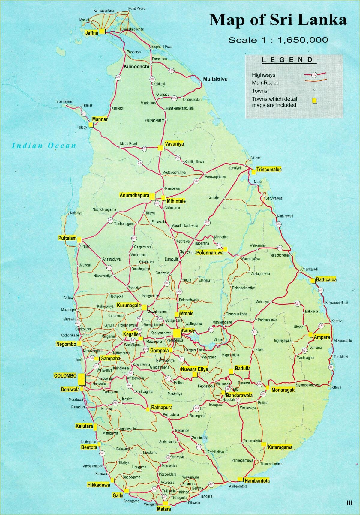 замын зай газрын зураг, Шри-Ланка