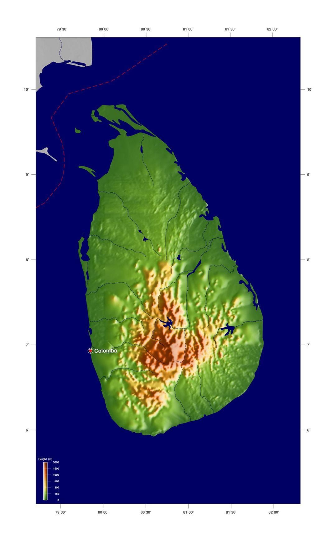газрын зураг, Шри Ланка elevation
