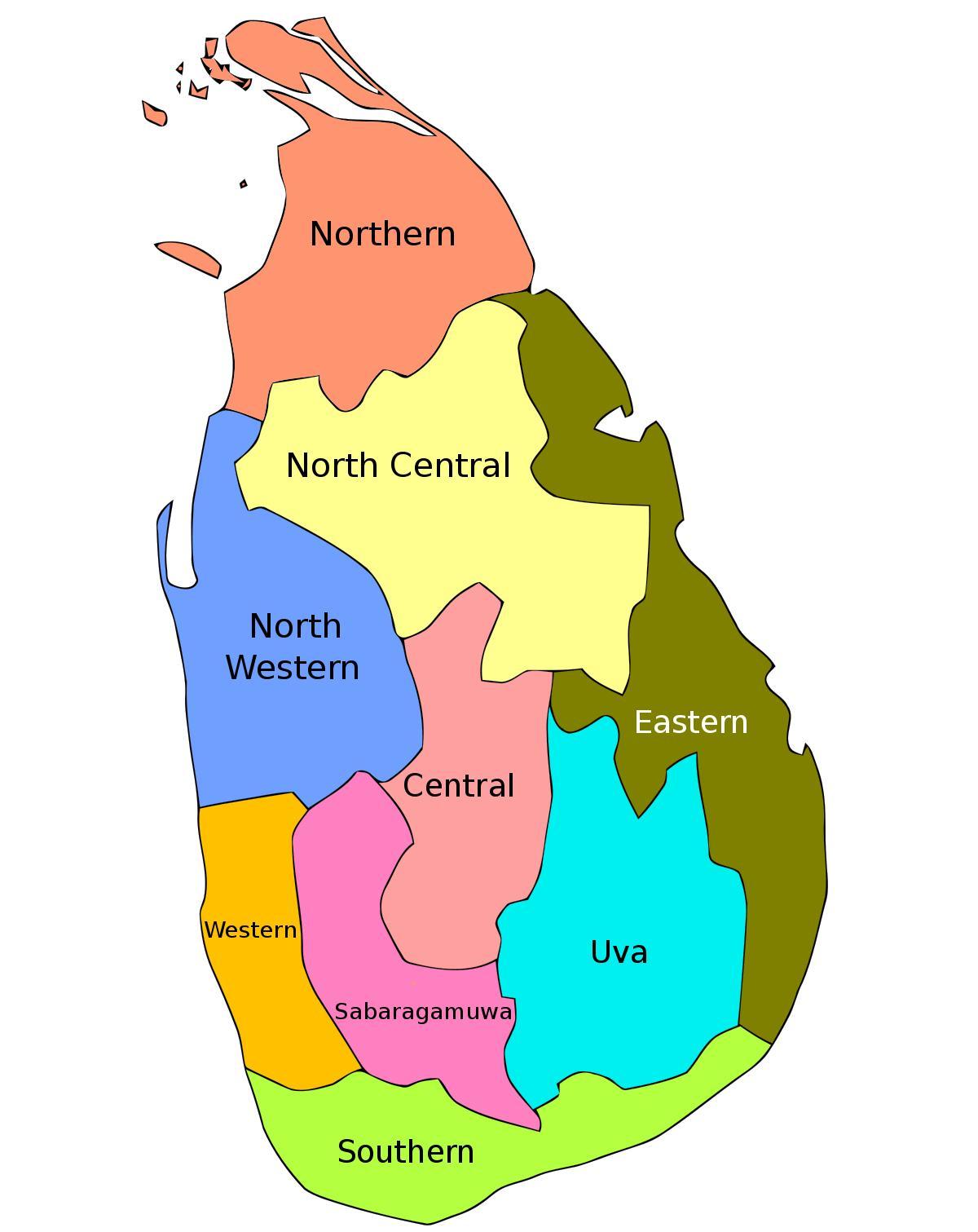 Шри Ланкийн аймаг газрын зураг