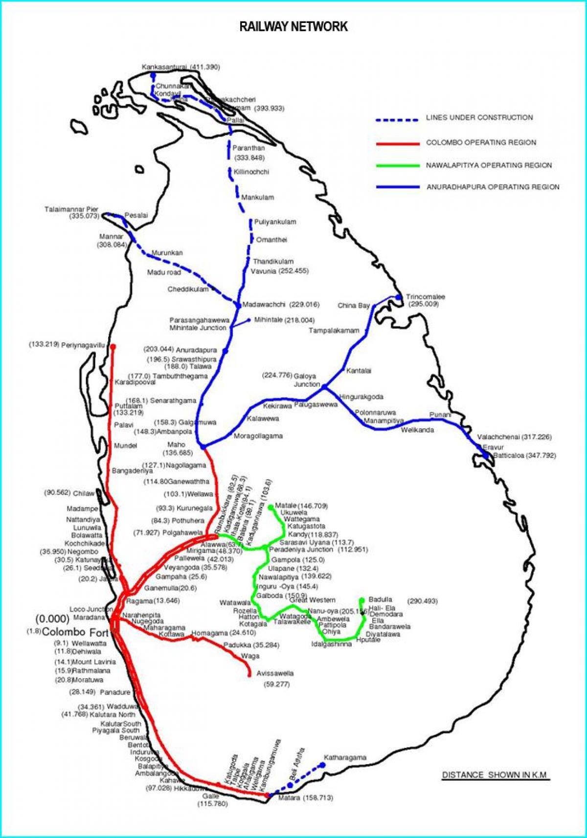төмөр замын маршрут, газрын зураг, Шри-Ланка